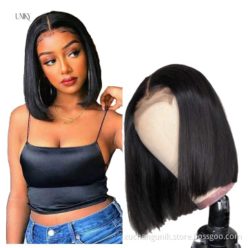 Uniky Brazilian Straight Short Bob Wigs Human Hair 13x4 Lace Front Wigs For Black Women PrePlucked With Baby Hair 150% Density